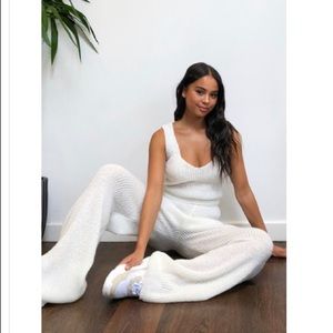 Cream Cozy Knitted Bralette & Wide Leg Set
